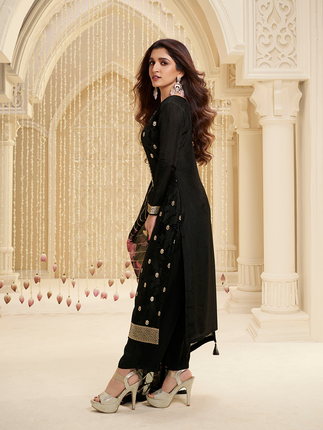 Black Dola Ethic Motifs Jacquard Kurta Suit Set