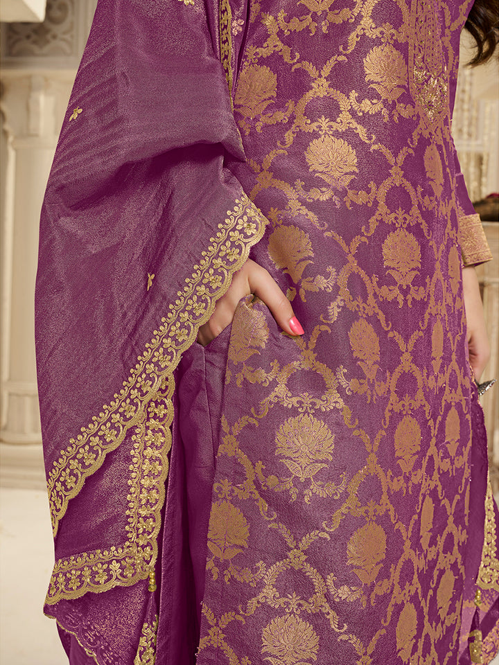 Purple Tissue Shimmer Jacquard Kurta Suit Set