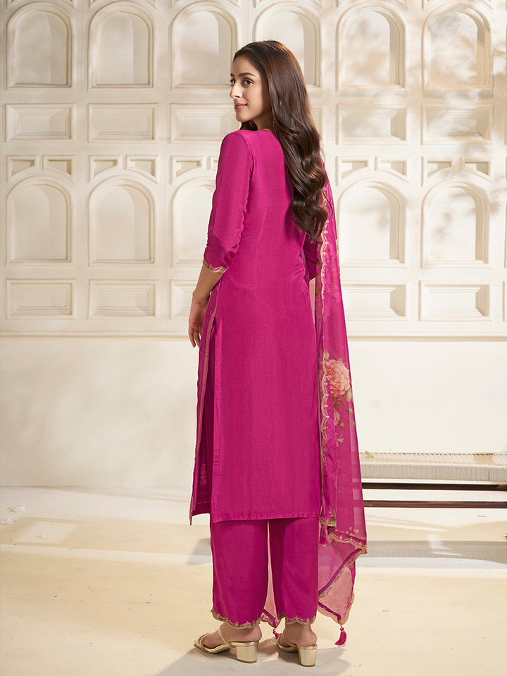 Pink Dola Silk Jacquard weave with Applique patch Kurta Suit set