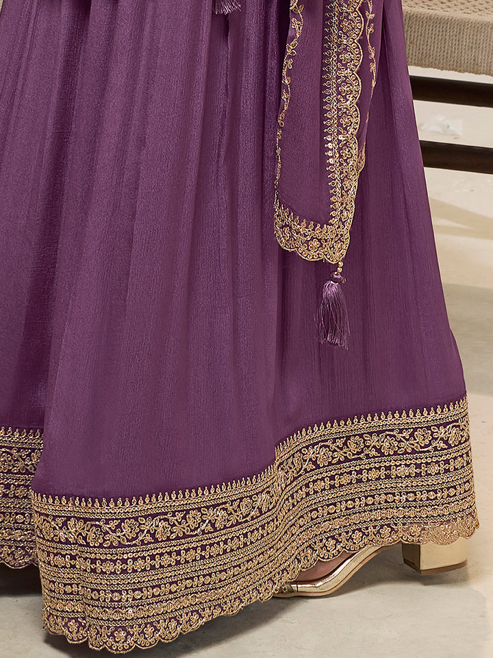 Purple Dola Silk Colour Contrast Sharara Suit Set