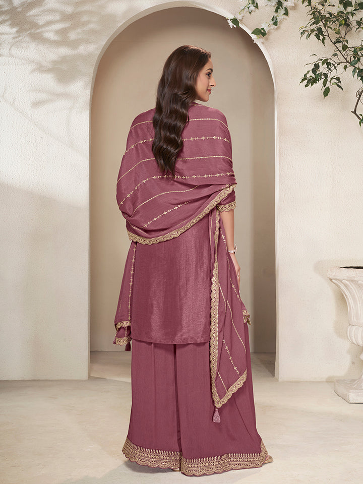 Burgundy Dola Silk Position Print Sharara Suit Set