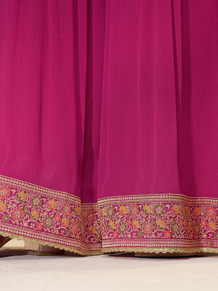 Pink Dola Silk Sharara Suit Set with Floral Meena Jacquard Work