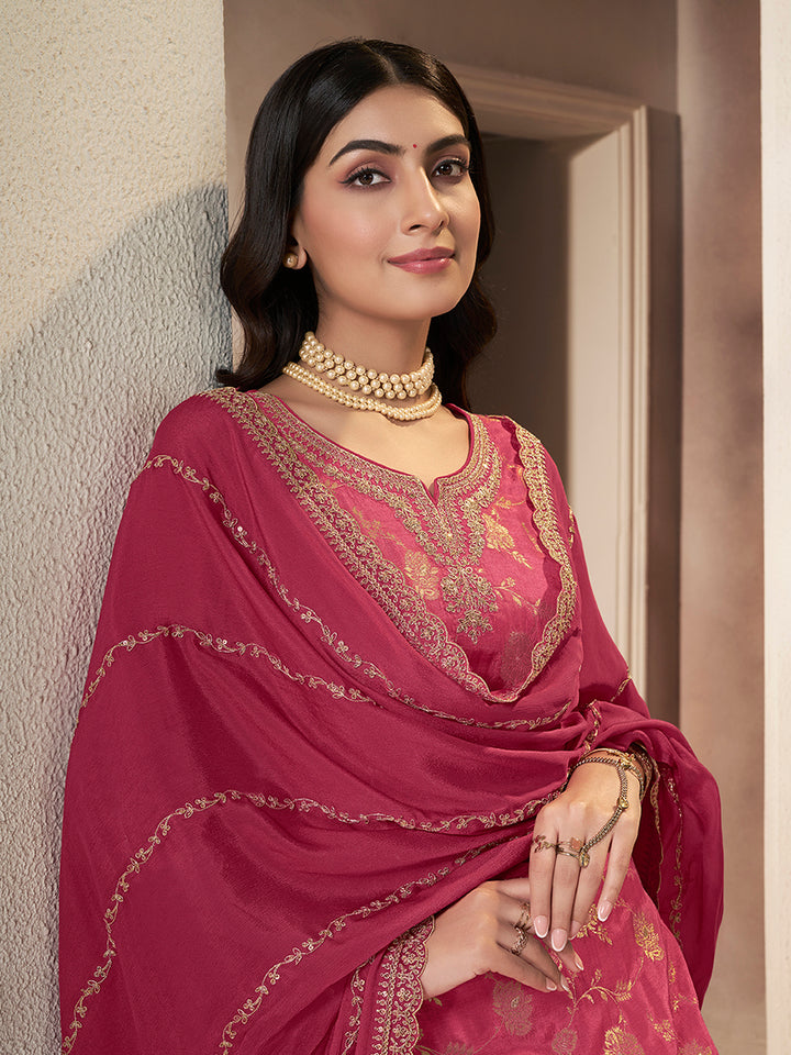 Pink Dola Silk Colour Contrast Sharara Suit Set