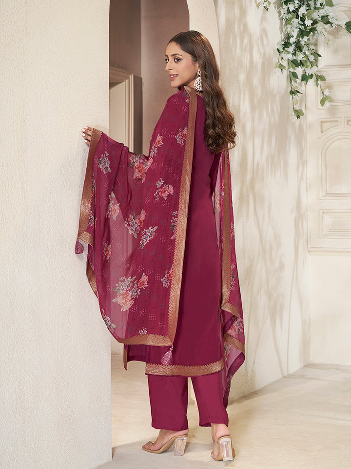 Red Dola Silk Kurta with Jacquard Weave Sequins Work Kurta Suit Set