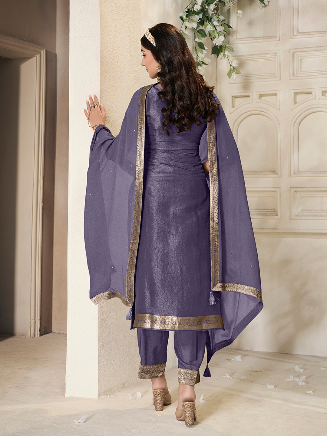 Violet Tissue Jacquard weave Kruta Suit Set