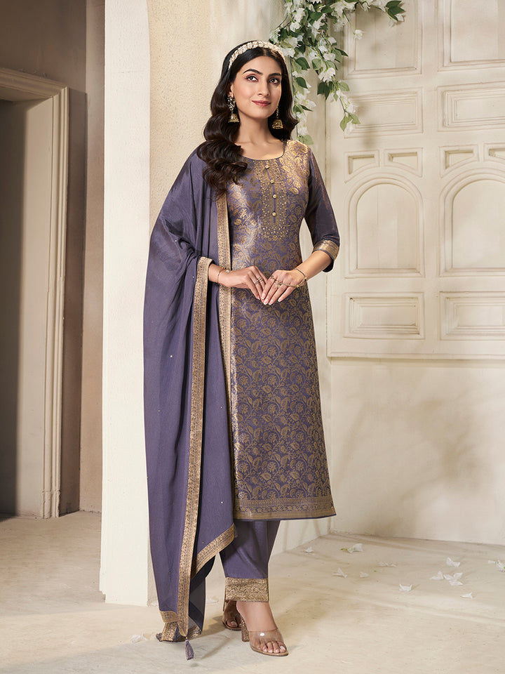 Violet Tissue Jacquard weave Kruta Suit Set