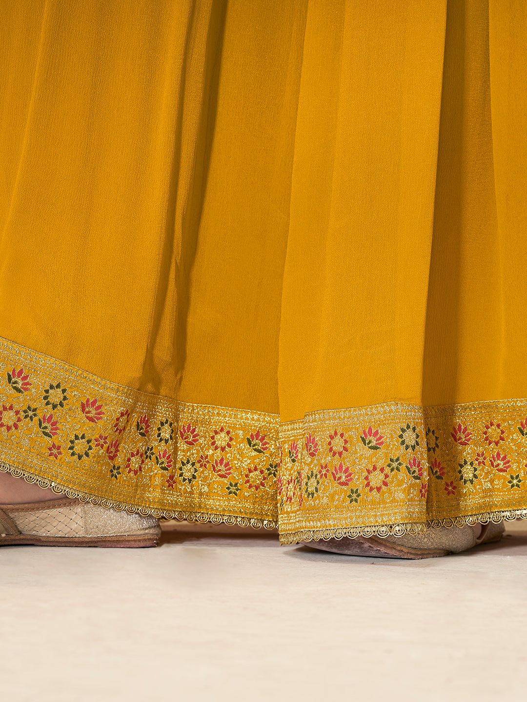 Yellow Dola Silk Sharara Suit Set with Floral Meena Jacquard Work