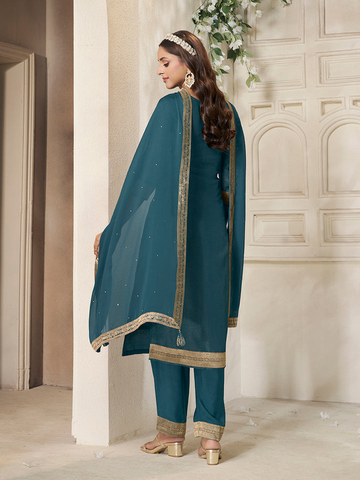 Teal Tissue Jacquard weave Kruta Suit Set