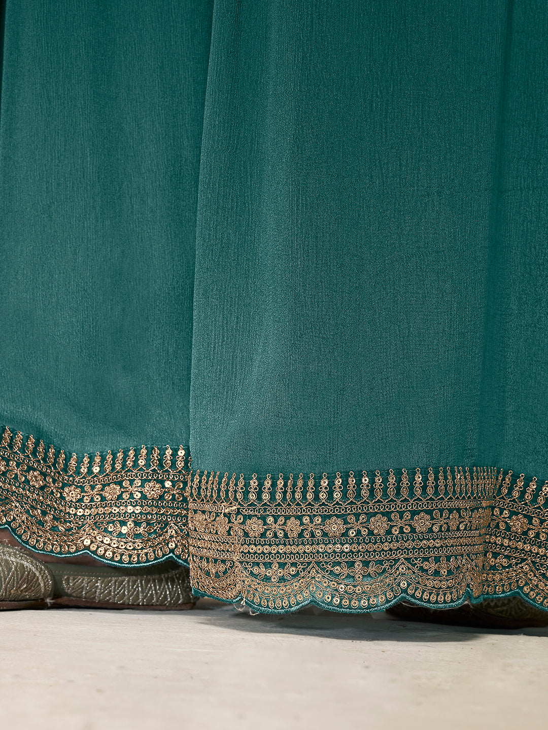 Teal Green Dola Silk Position Print Sharara Suit Set