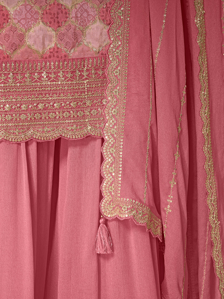 Pink Dola Silk Position Print Sharara Suit Set