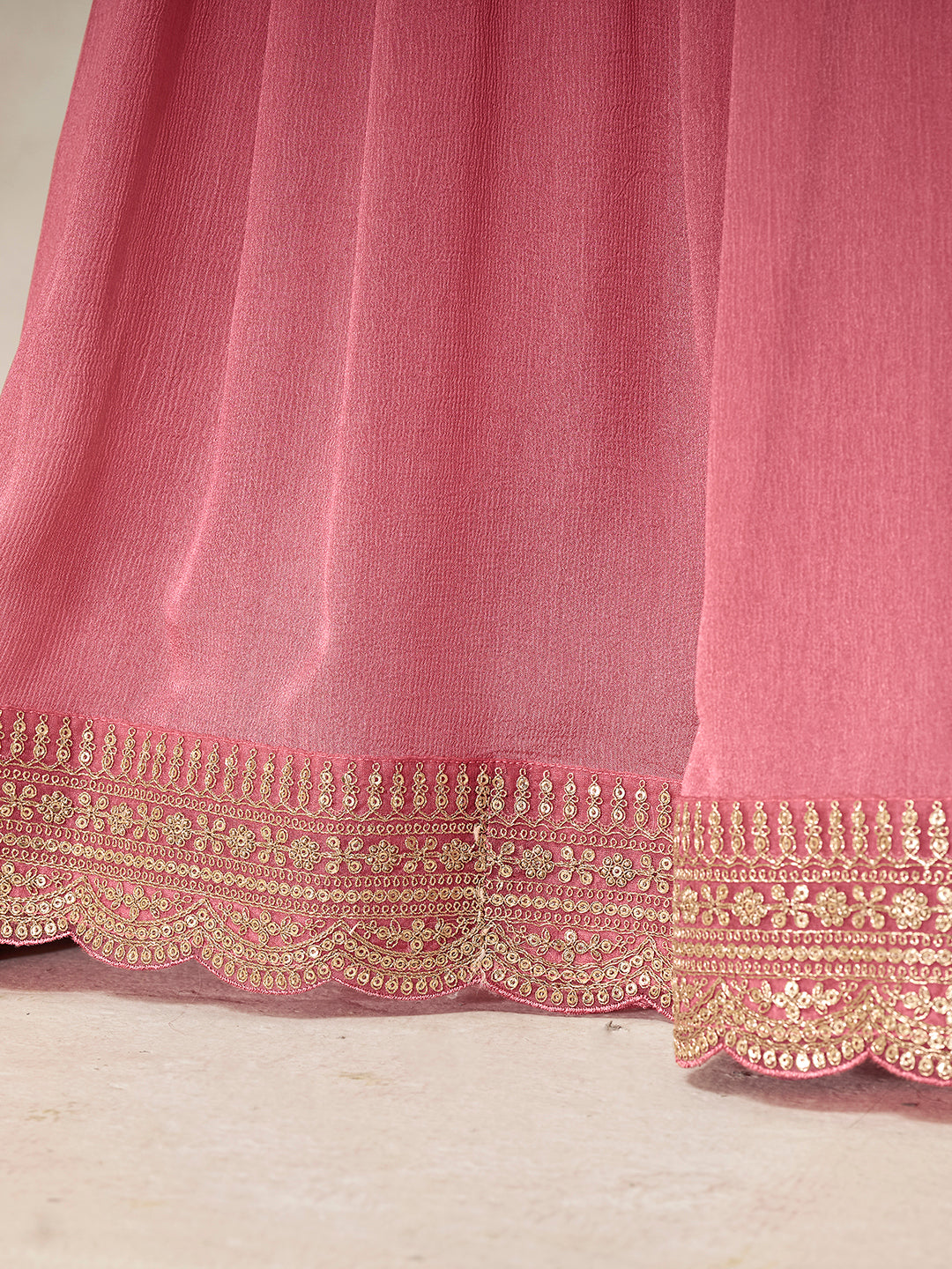 Light Pink Sharara Suit Set in Dola Silk Position Print