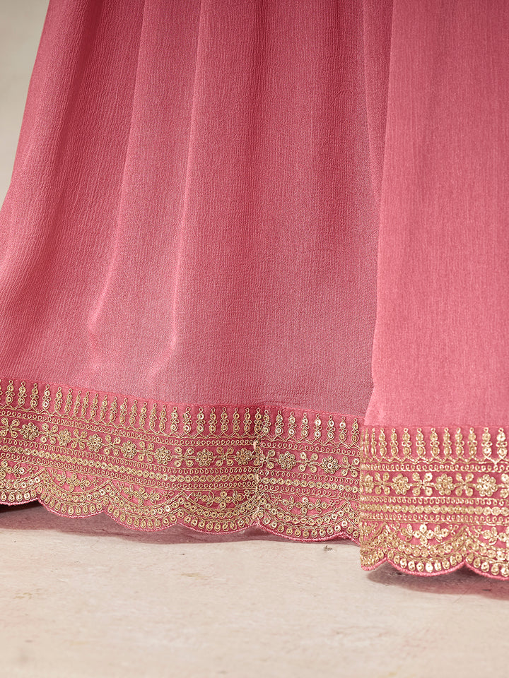 Light Pink Sharara Suit Set in Dola Silk Position Print