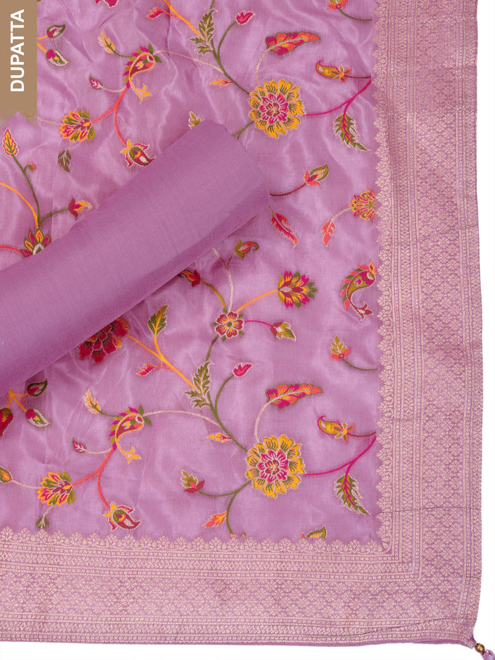 Purple Muslin Top & Floral Muslin Dupatta, Unstitched Salwar Suit