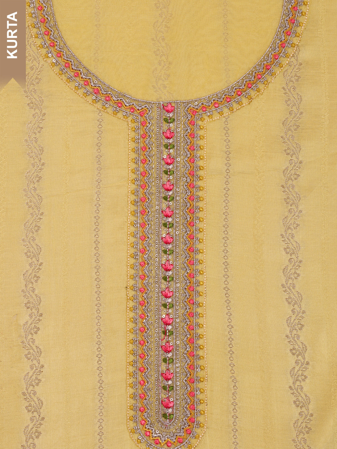 Yellow Muslin Top & Floral Muslin Dupatta, Unstitched Salwar Suit