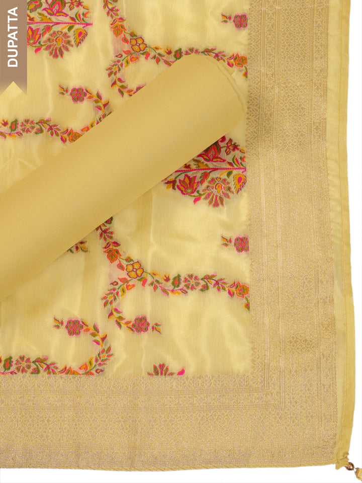 Yellow Muslin Top & Floral Muslin Dupatta, Unstitched Salwar Suit