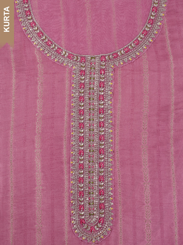 Pink Muslin Top & Floral Muslin Dupatta, Unstitched Salwar Suit