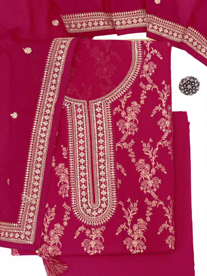 Pink Chinon Embroidery Unstitched Salwar Suit