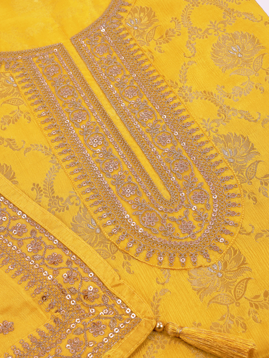 Yellow Chinon Embroidery Unstitched Salwar Suit