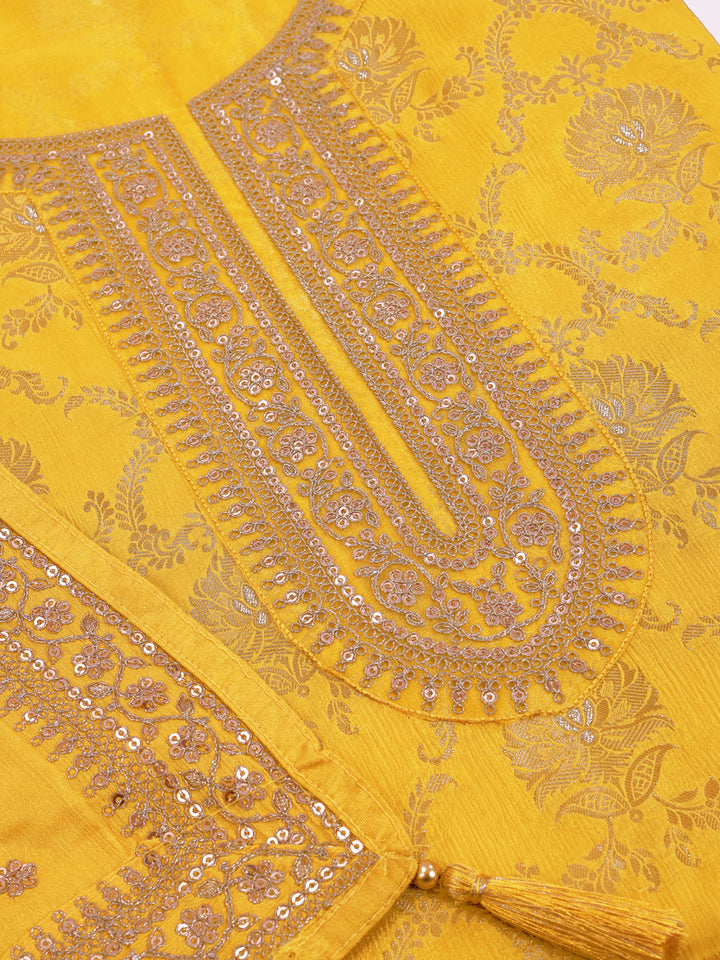 Yellow Chinon Embroidery Unstitched Salwar Suit