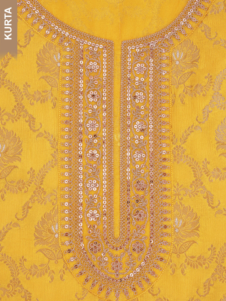 Yellow Chinon Embroidery Unstitched Salwar Suit