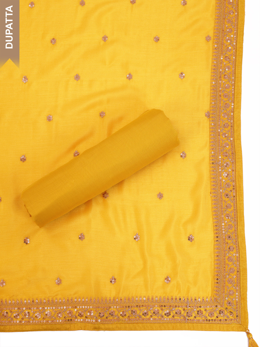 Yellow Chinon Embroidery Unstitched Salwar Suit