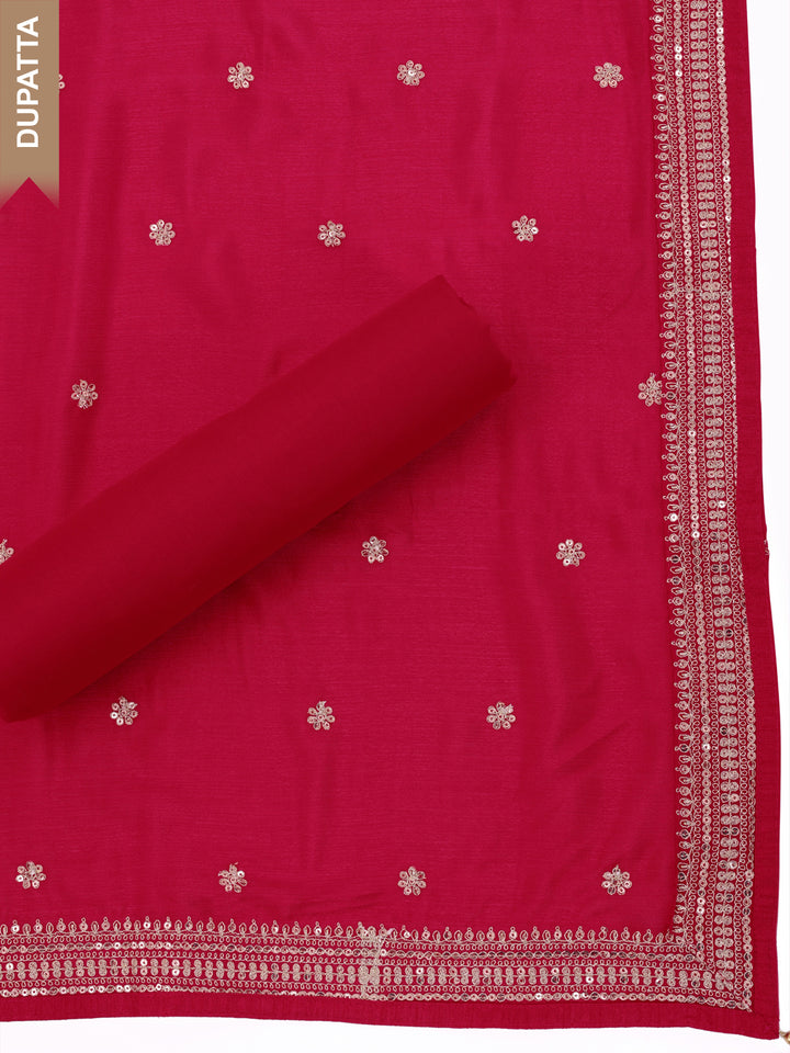 Red Chinon Embroidery Unstitched Salwar Suit