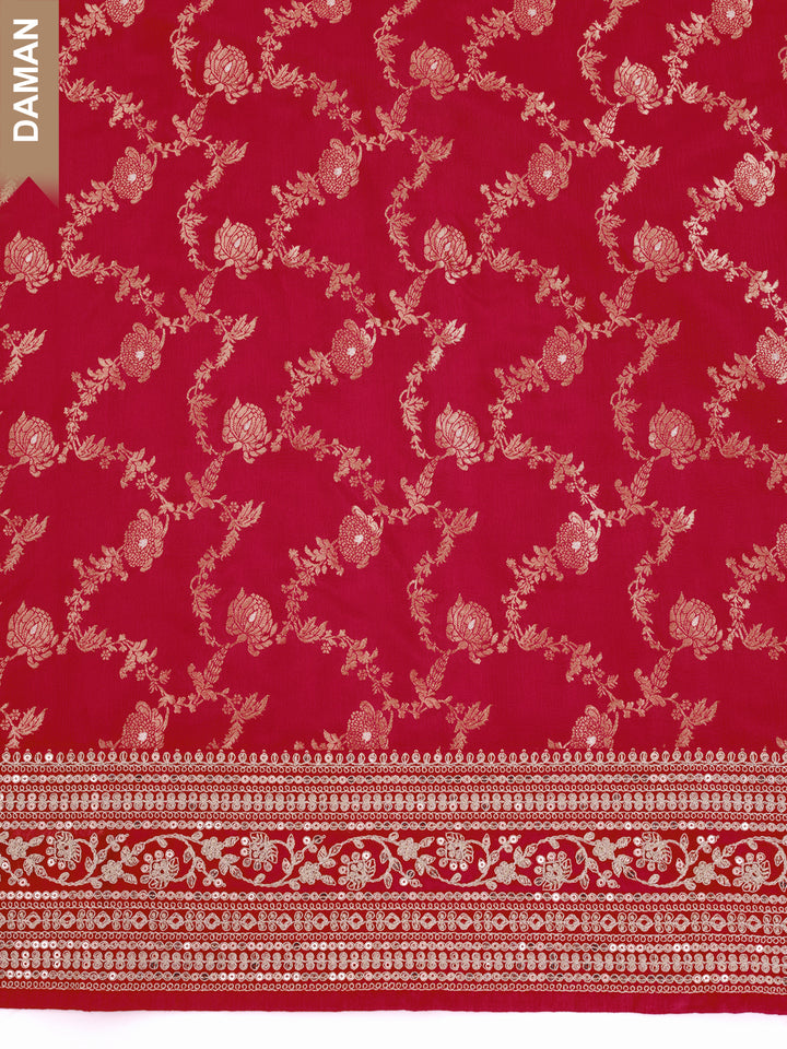 Red Chinon Embroidery Unstitched Salwar Suit