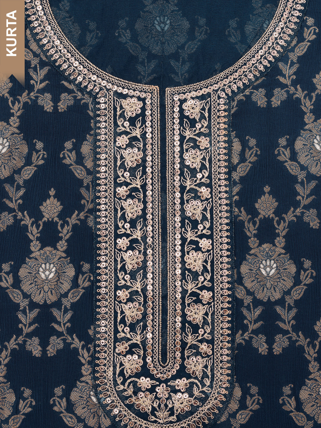 Navy Blue Chinon Embroidery Unstitched Salwar Suit