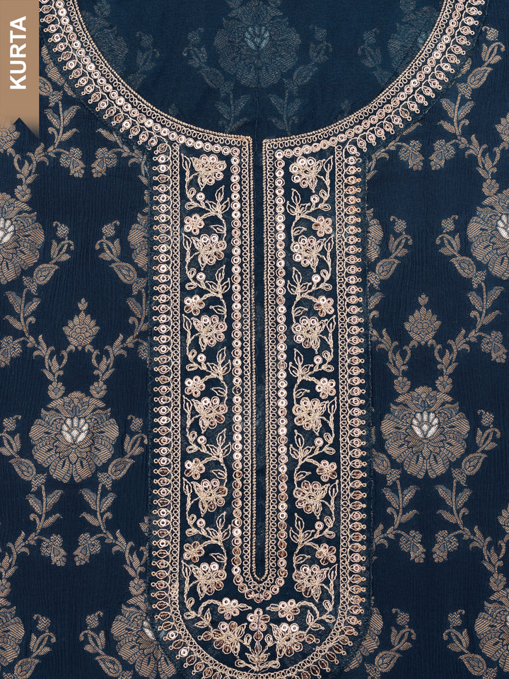 Navy Blue Chinon Embroidery Unstitched Salwar Suit