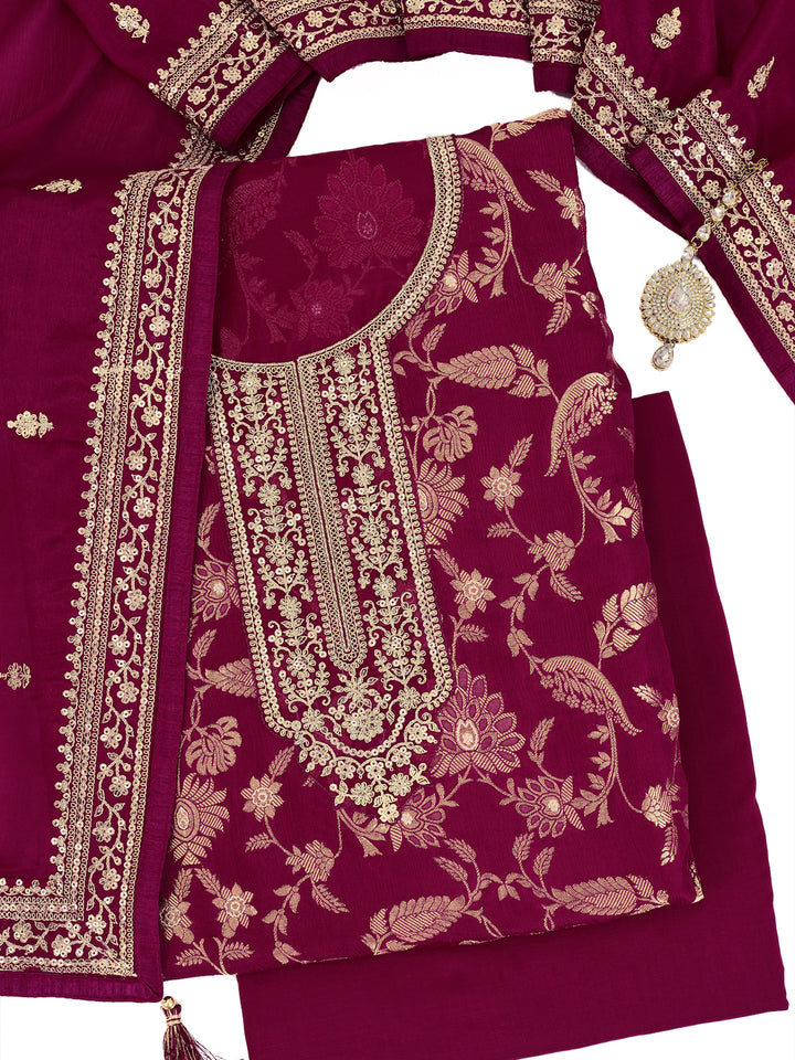 Wine Chinon Embroidery Unstitched Salwar Suit