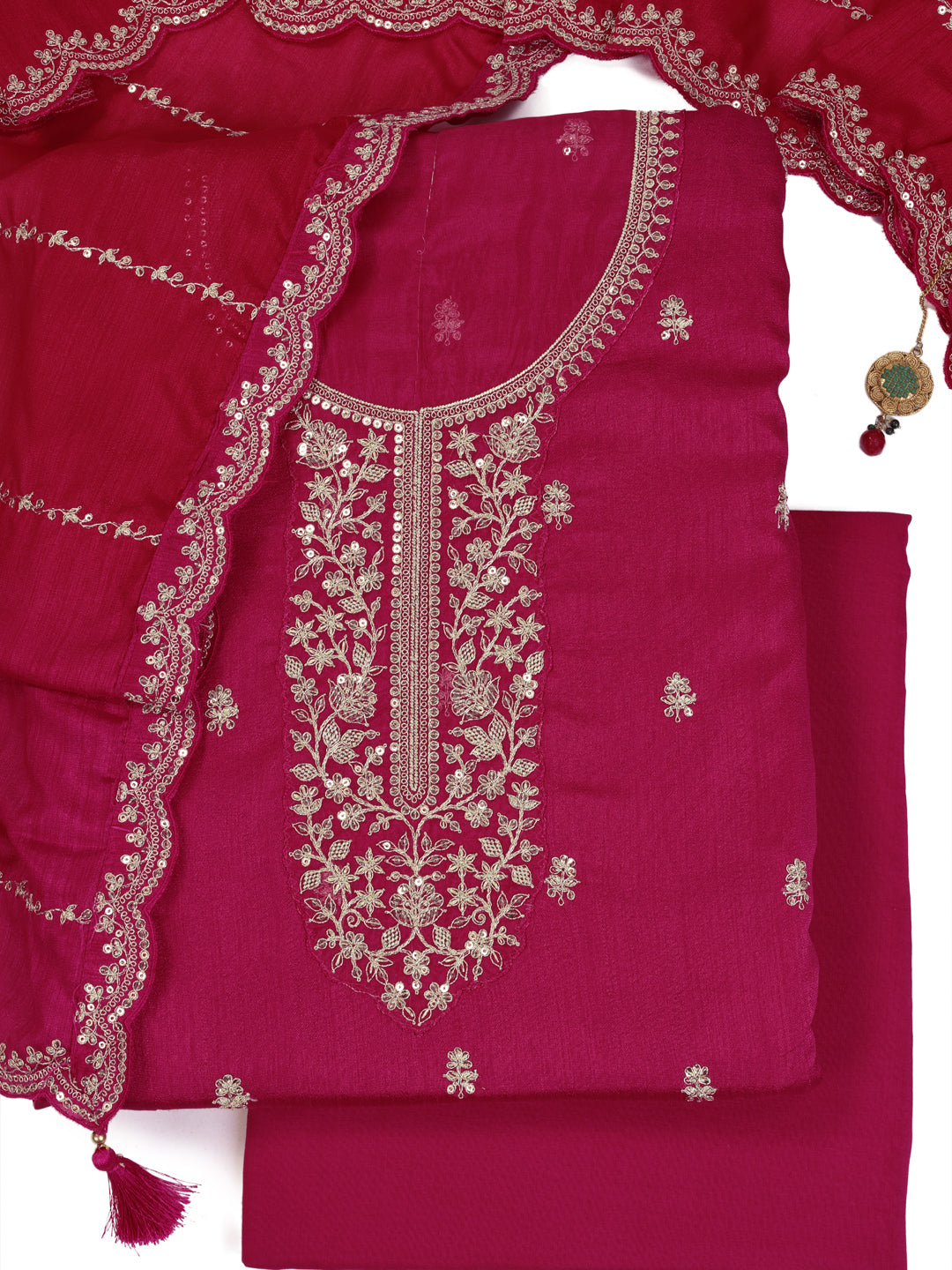 Pink Silk Georgette Top with Embroidery and Sequins, Unstitched Salwar Suit