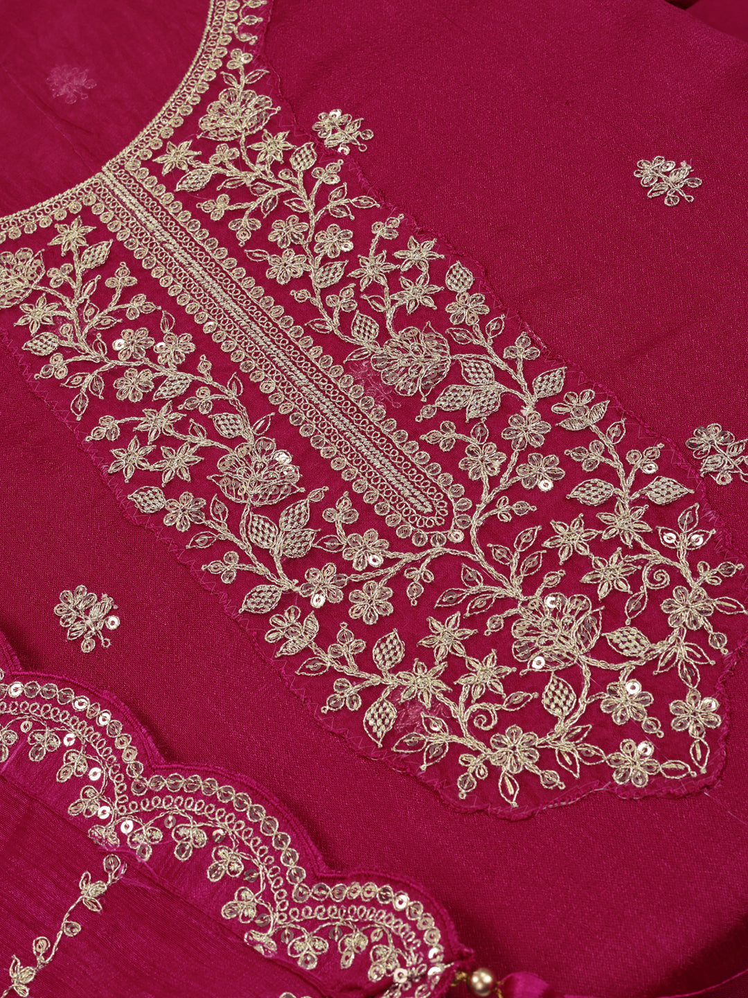 Pink Silk Georgette Top with Embroidery and Sequins, Unstitched Salwar Suit