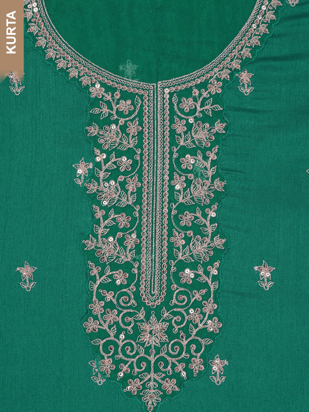 Green Silk Georgette Top with Embroidery and Sequins, Unstitched Salwar Suit