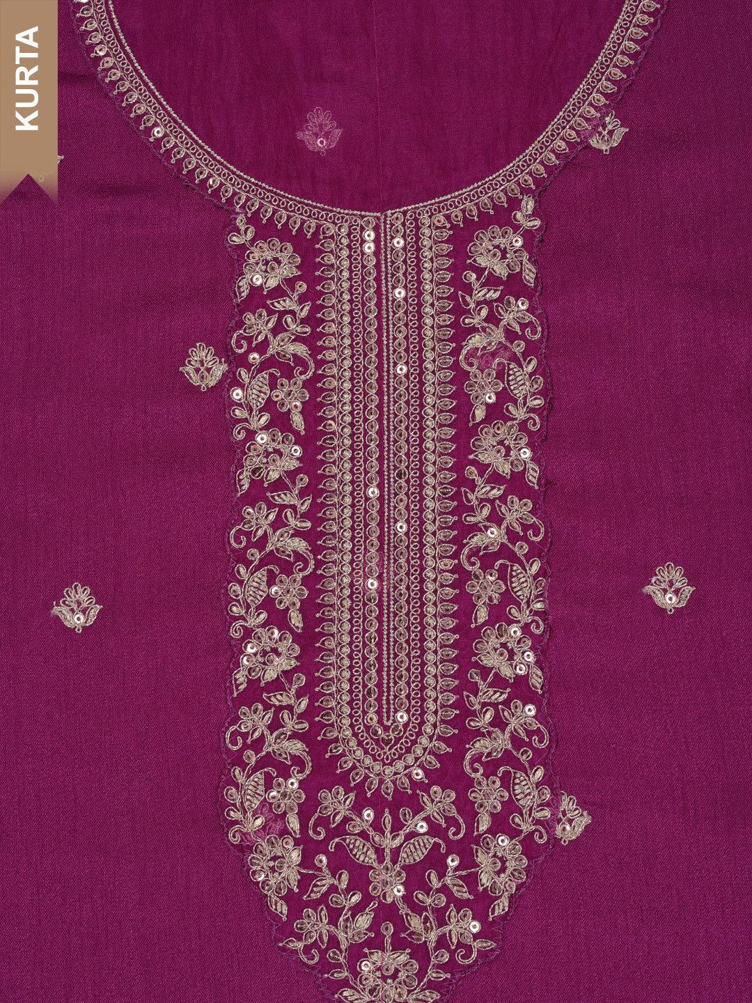 Purple Silk Georgette Top with Embroidery and Sequins, Unstitched Salwar Suit