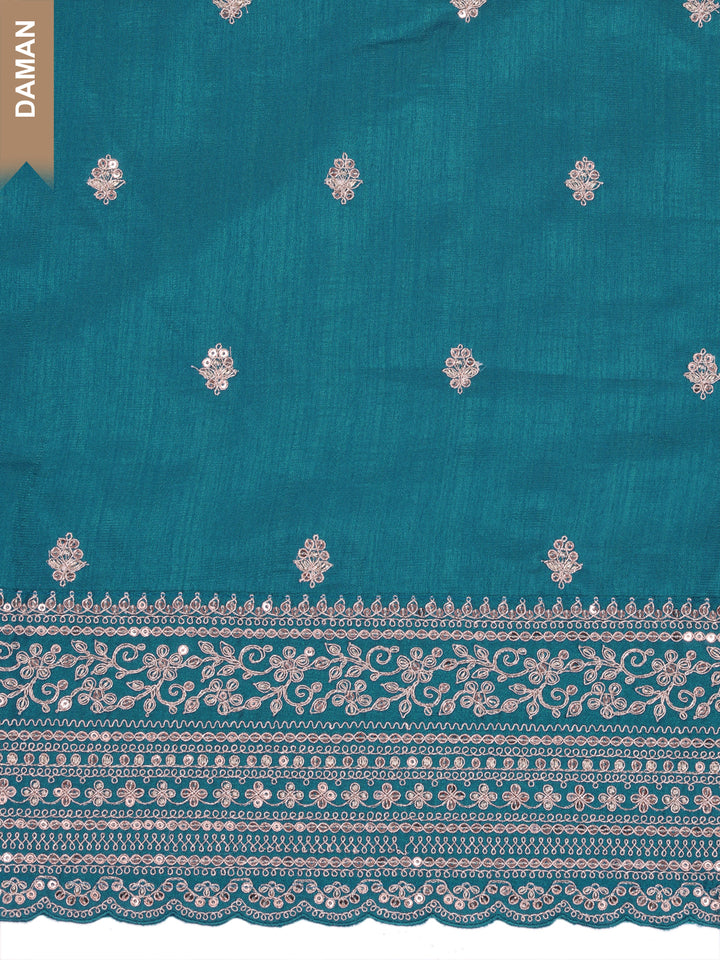 Teal Blue Silk Georgette Top with Embroidery and Sequins, Unstitched Salwar Suit