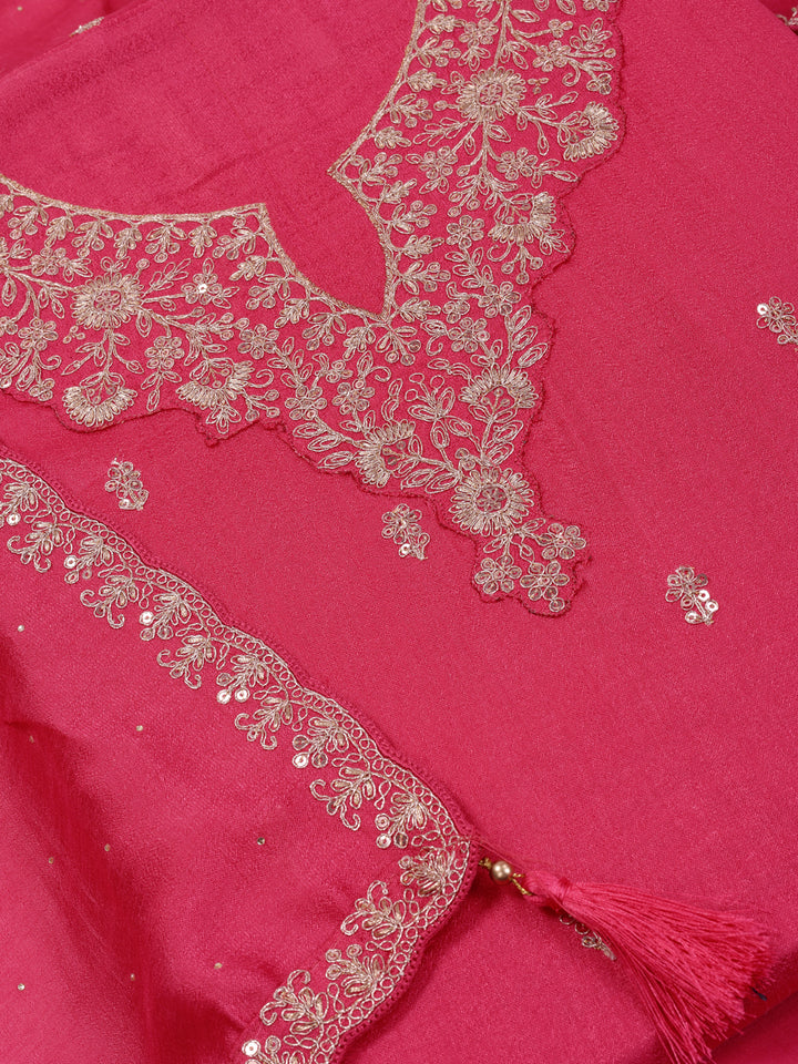 Pink Silk Georgette Top with Sequins Embroidery, Unstitched Salwar Suit.