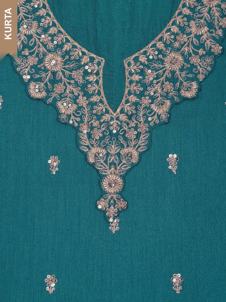 Teal Silk Georgette Top with Sequins Embroidery, Unstitched Salwar Suit.