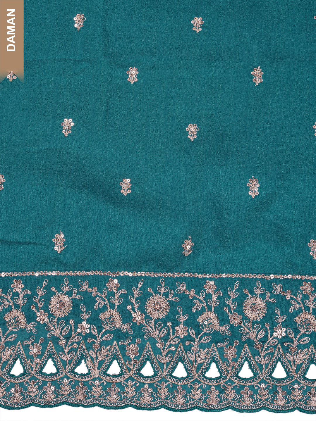 Teal Silk Georgette Top with Sequins Embroidery, Unstitched Salwar Suit.