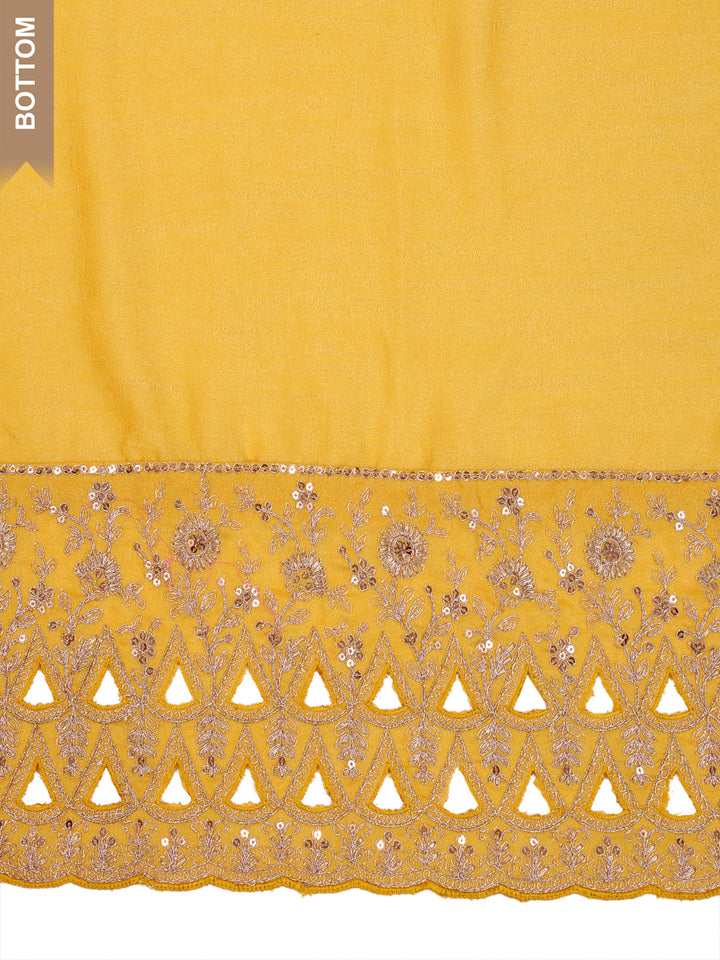 Yellow Silk Georgette Top with Sequins Embroidery, Unstitched Salwar Suit.