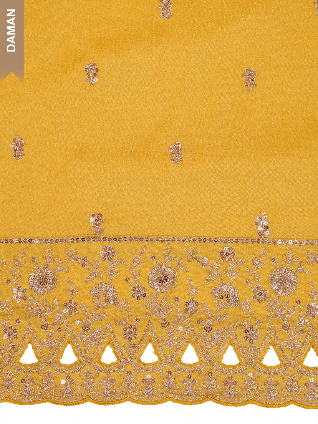 Yellow Silk Georgette Top with Sequins Embroidery, Unstitched Salwar Suit.