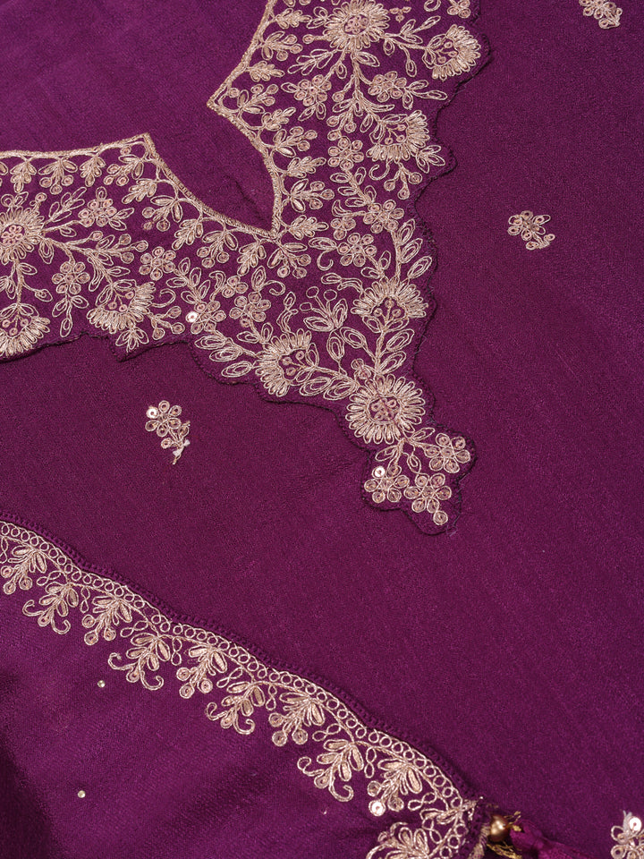 Purple Silk Georgette Top with Sequins Embroidery, Unstitched Salwar Suit.