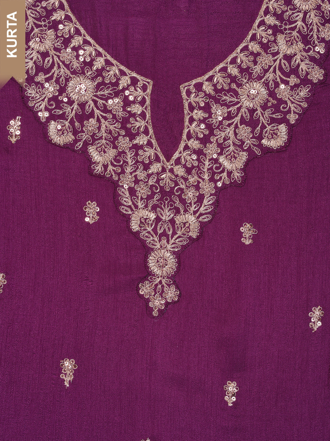 Purple Silk Georgette Top with Sequins Embroidery, Unstitched Salwar Suit.