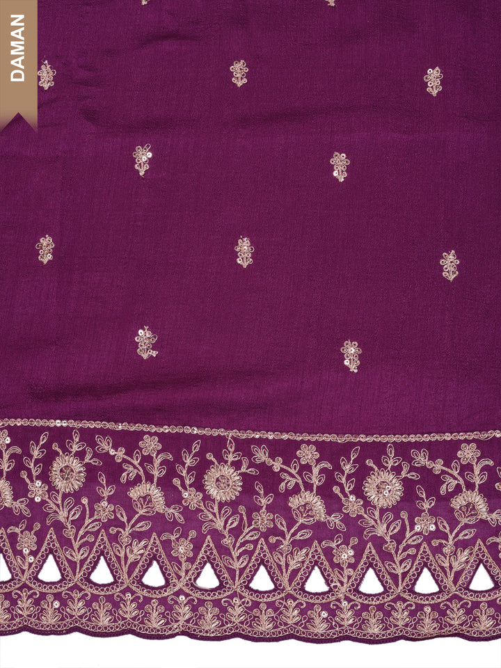 Purple Silk Georgette Top with Sequins Embroidery, Unstitched Salwar Suit.