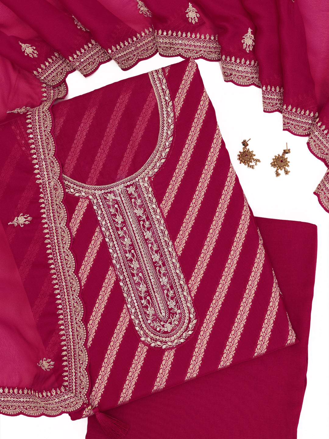 Pink Silk Jacquard Weave Unstitched Salwar Suit