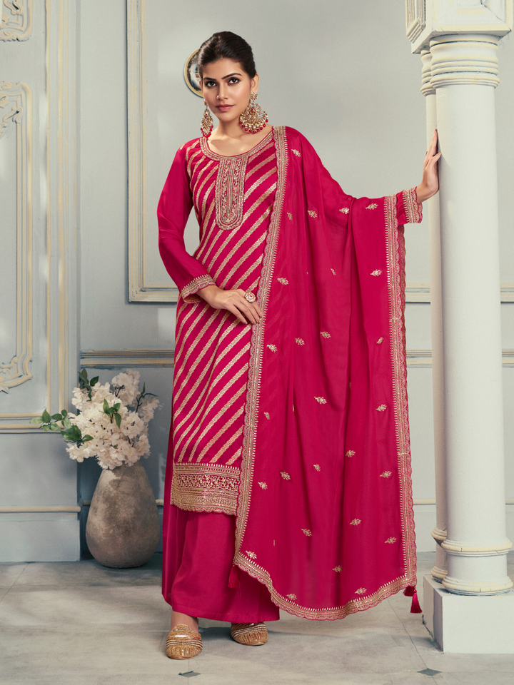 Pink Silk Jacquard Weave Unstitched Salwar Suit