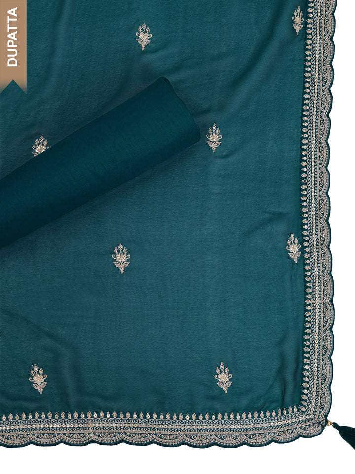 Teal Silk Jacquard Weave Unstitched Salwar Suit