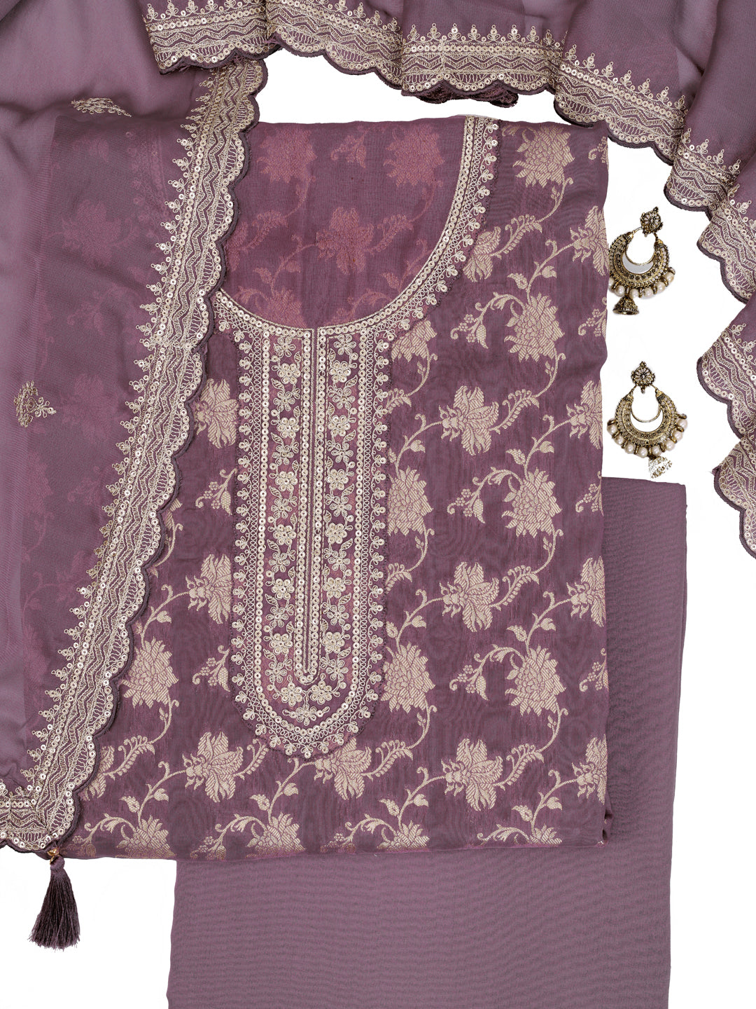 Voilet Silk Jacquard Weave Unstitched Salwar Suit