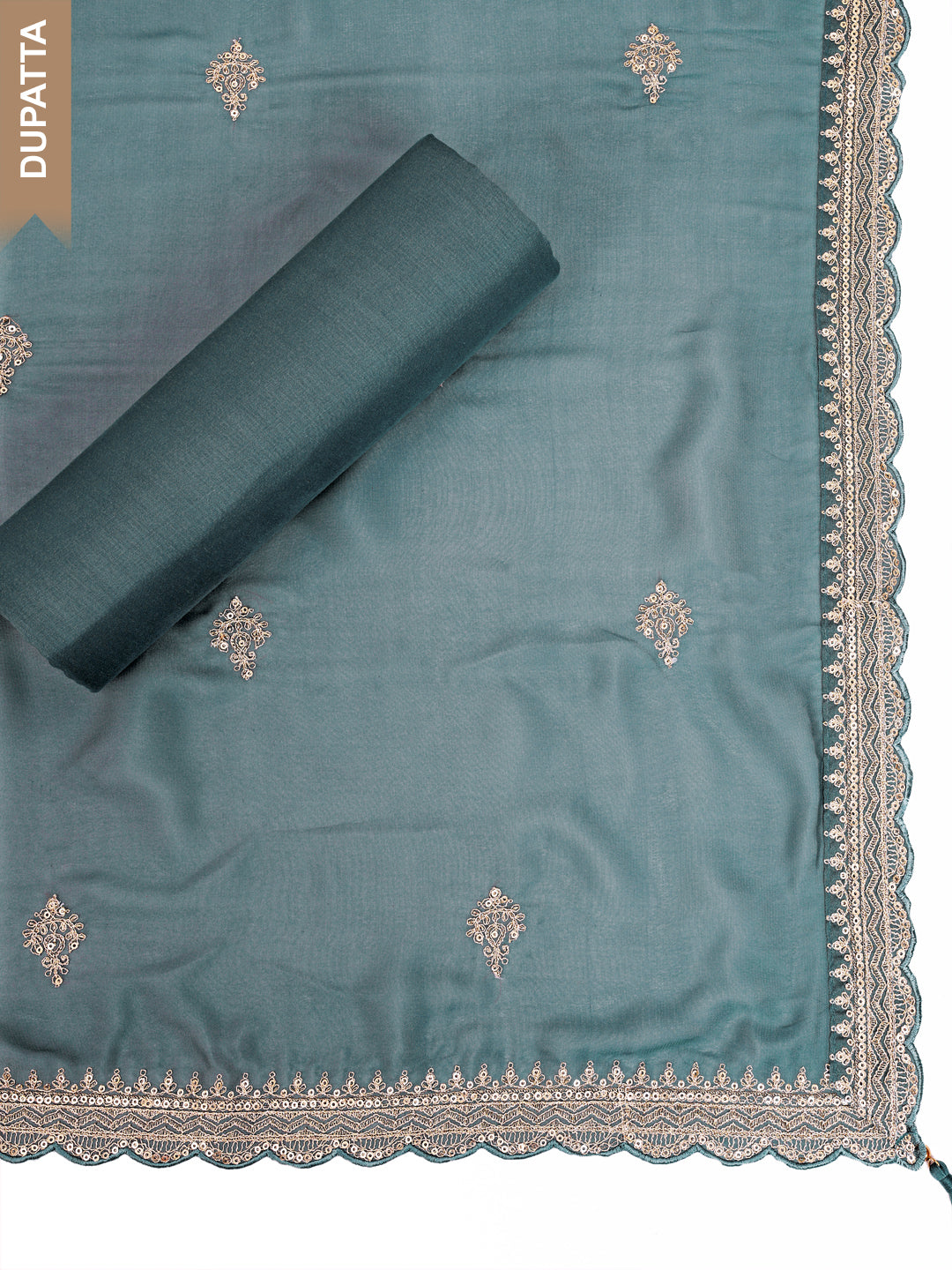 Green Blue Silk Jacquard Weave Unstitched Salwar Suit