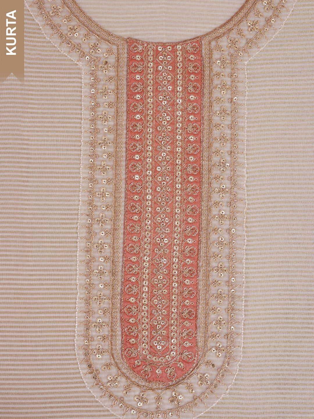 Off white Tissue peach contrast Unstitched Salwar Suit