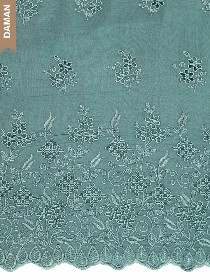 Green Organza Schiffli Embroidery Unstitched Salwar Suit